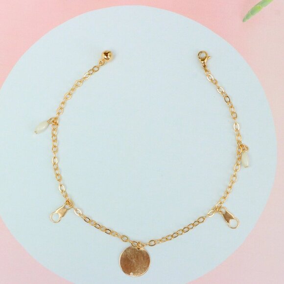 "Rose Gold Anklet with Pearl Beads & Round Charm, XPAL1172 - Picture 4 of 12